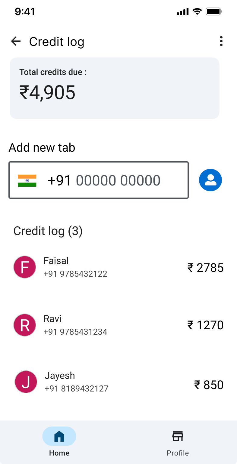 Expanded credit log mockup